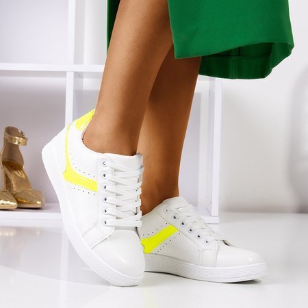 Białe tenisówki damskie z neonowymi żółtymi wstawkami Radella - Obuwie