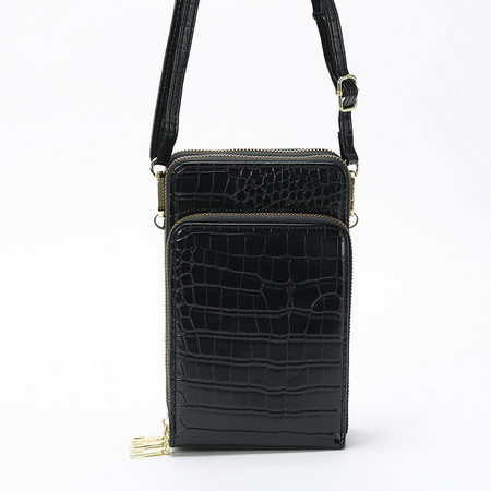 Czarna damska mini torebka-portfel z tłoczeniem - Akcesoria