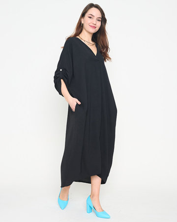 Czarna damska sukienka midi oversize - Odzież 
