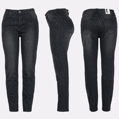 Czarne jeansowe spodnie w białe paski - Spodnie