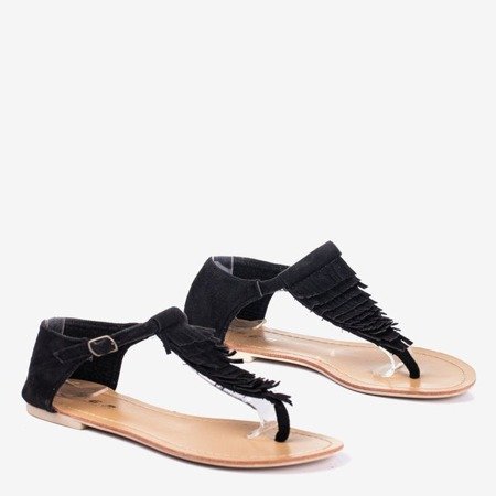 Czarne sandały japonki damskie z frędzelkami Wacobe - Obuwie