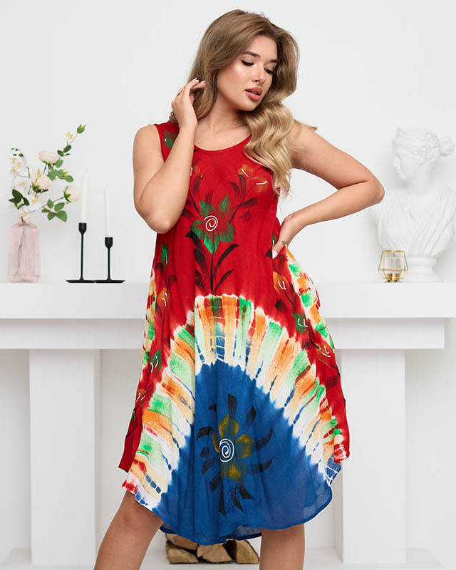 Czerwona damska wzorzysta narzutka typu sukienka w kwiaty - Odzież