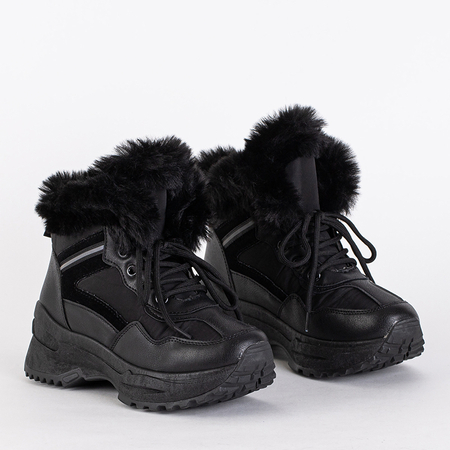 Eko skórzane damskie buty a'la śniegowce czarne Qert- Obuwie