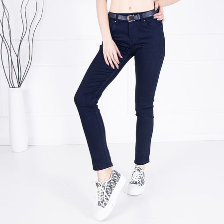 Granatowe jeansy damskie z prostymi nogawkami - Odzież