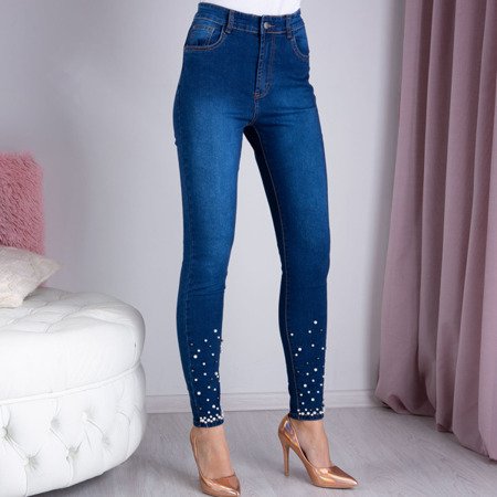Granatowe jeansy z wysokim stanem - Spodnie 