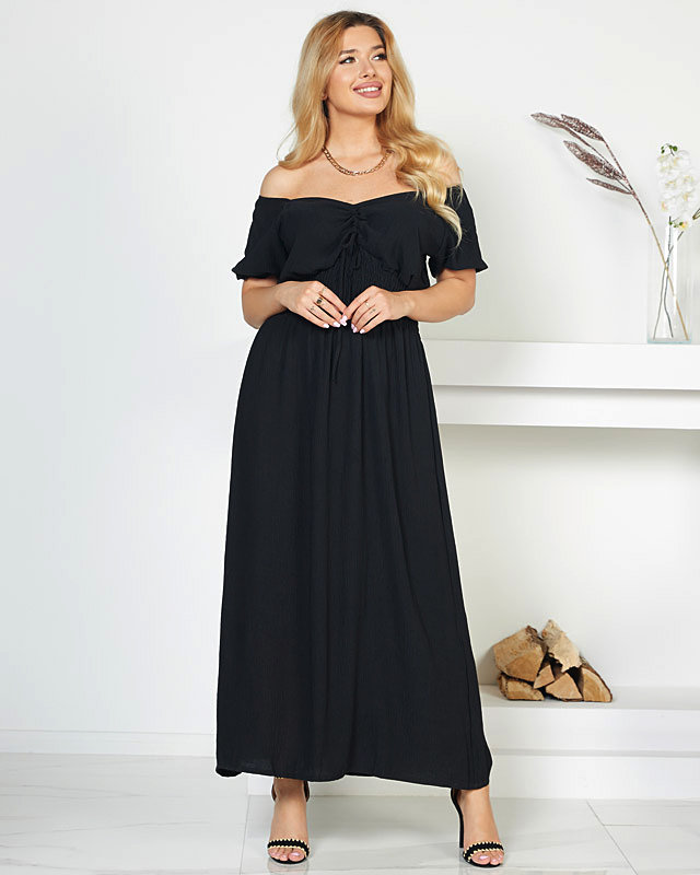 Midi sukienka z gumką w pasie w kolorze czarnym- Odzież