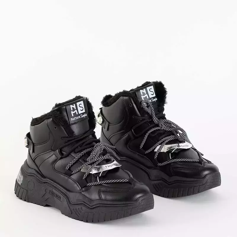 OUTLET Czarne sneakersy z ociepleniem Pommie - Obuwie