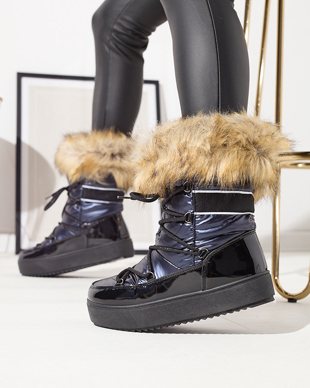 Royalfashion Granatowe damskie lakierowane buty a'la śniegowce Luccav