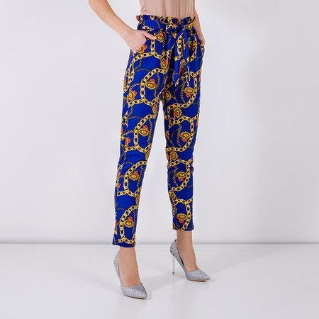 Royalfashion Kobaltowe damskie spodnie z printem