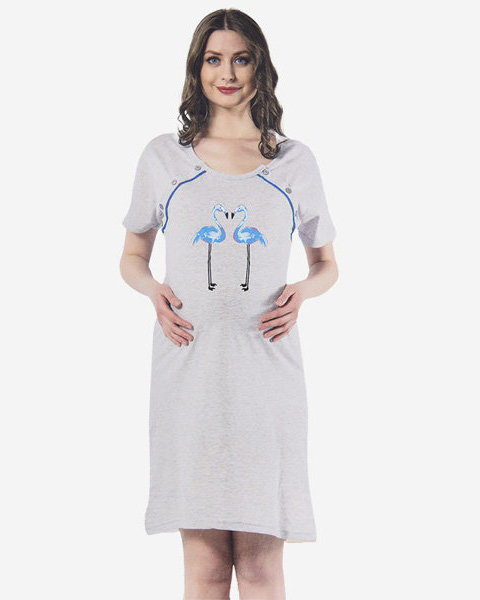 Royalfashion Szaro-niebieska koszula ciążowa we flamingi