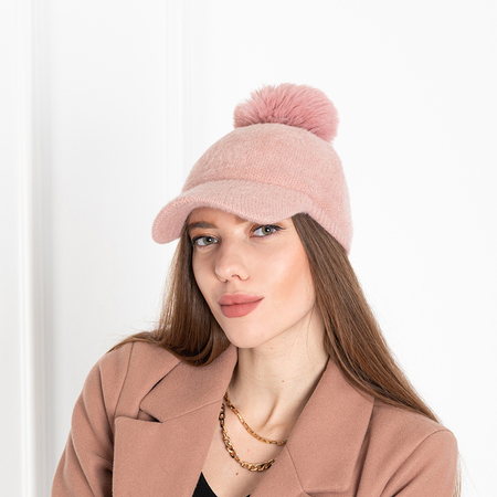Różowa damska czapka z daszkiem i pomponem - Akcesoria