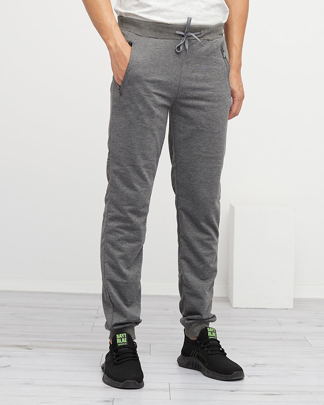 Szare męskie spodnie dresowe z zasuwanymi kieszeniami - Odzież