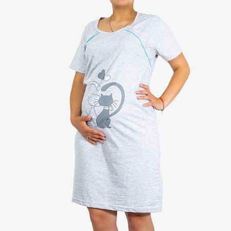Szaro - niebieska koszula nocna ciążowa i do karmienia z printem - Odzież