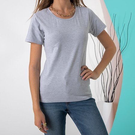 Szary damski bawełniany t-shirt - Odzież