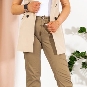 Beżowe damskie proste spodnie PLUS SIZE - Odzież 