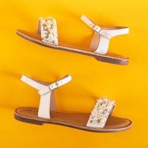 Białe sandały damskie z koralikami Rosiea - Obuwie