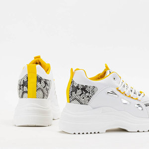 Białe sneakersy damskie z żółtymi elementami na grubej podeszwie Gisela - Obuwie