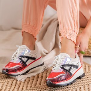 Biało-czerwone sneakersy z kolorowymi wstawkami Meia - Obuwie