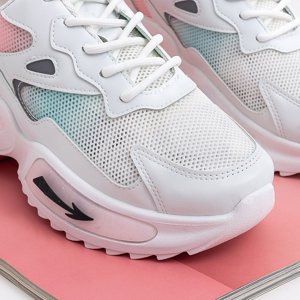 Biało - różowe sportowe sneakersy damskie Kalica - Obuwie