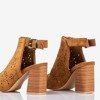 Brązowe ażurowe sandały damskie na wyższym słupku Meamoss - Obuwie