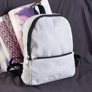 Brokatowy mini plecak w kolorze srebrnym - Akcesoria