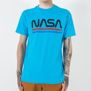 Ciemnoniebieski bawełniany męski t-shirt z napisem - Odzież