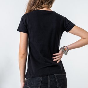 Czarna damska koszulka bawełniana z nadrukiem - Odzież