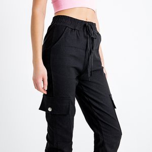 Czarne damskie spodnie bojówki z kieszeniami - Odzież