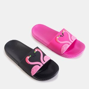 Czarne dziecięce klapki z flamingami Finnie - Obuwie 