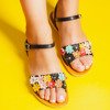 Czarne sandały z ozdobnymi kwiatkami Kathryn- Obuwie