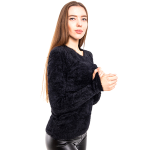 Czarny futerkowy krótki sweterek - Odzież