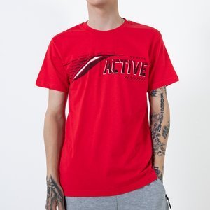 Czerwona bawełniana koszulka męska z printem - Odzież