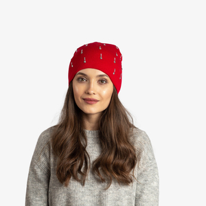 Czerwona damska czapka z cyrkoniami - Akcesoria