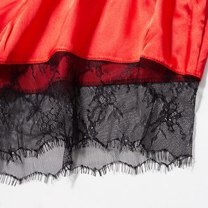 Czerwona damska piżama z koronką - Odzież