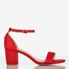 Czerwone sandały damskie na niskim słupku Puddin - Obuwie