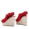 Czerwone sandały z cholewką na wysokiej koturnie Barumini - Obuwie