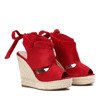 Czerwone sandały z cholewką na wysokiej koturnie Izabelle - Obuwie