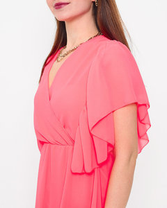 Damska neonowa różowa sukienka mini - Odzież