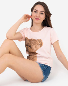 Damski t-shirt w kolorze różowym z misiem - Odzież