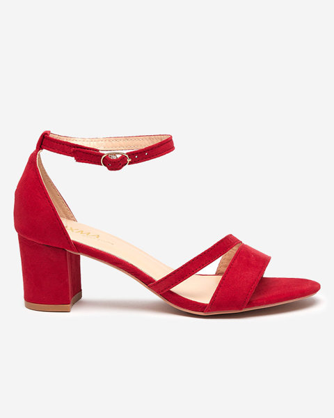 Damskie czerwone sandały na słupku Eqro- Obuwie