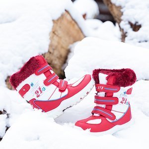 Dziewczęce biało-czerwone śniegowce z printem Gilma - Obuwie
