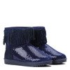 Granatowe buty a'la śniegowce z cekinami - Obuwie