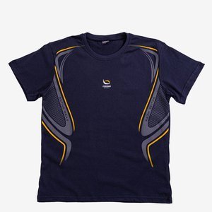 Granatowy męski bawełniany t-shirt z printem - Odzież