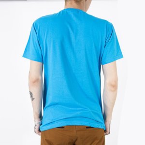 Jasnoniebieska męska koszulka w napisy - Odzież