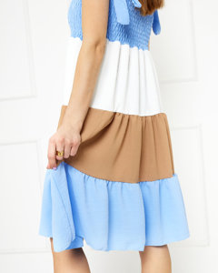 Jasnoniebieska sukienka damska z wiązanymi ramiączkami - Odzież
