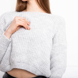Jasnoszary damski krótki sweter - Odzież