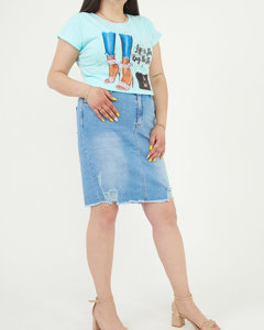 Miętowy damski t-shirt z printem PLUS SIZE - Odzież
