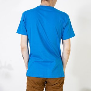 Niebieska bawełniana koszulka męska z napisem - Odzież