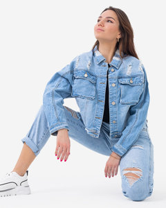 Niebieska damska kurtka jeansowa - Odzież