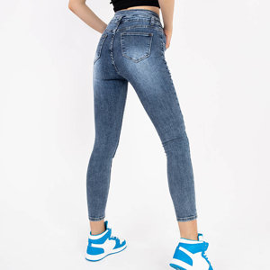 Niebieskie jeansy damskie z wysokim stanem - Odzież